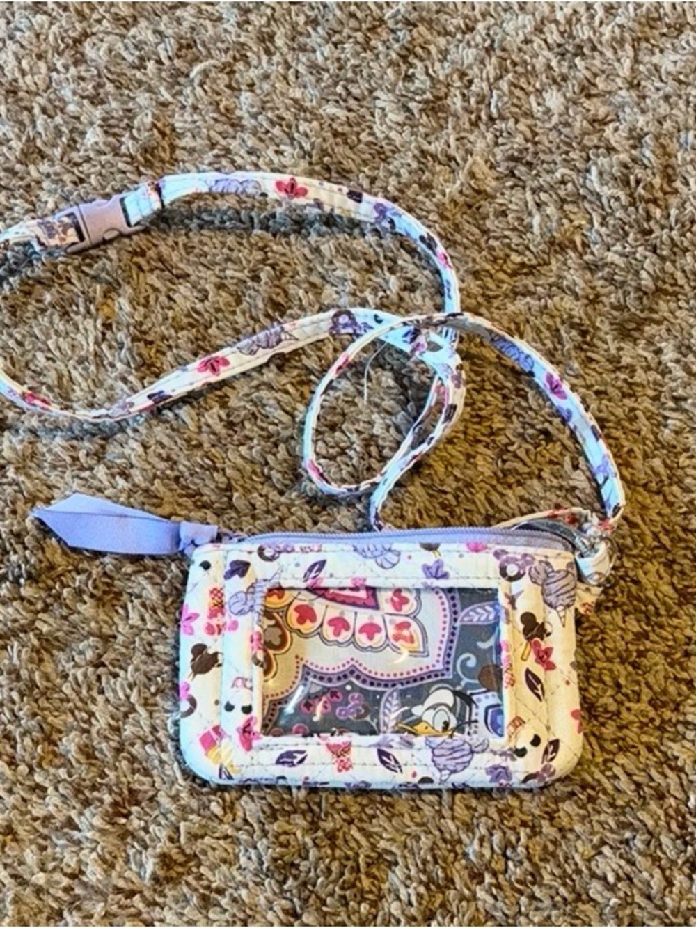Vera Bradley Mickey Mouse Sweet Treats Zip ID case with lanyard.